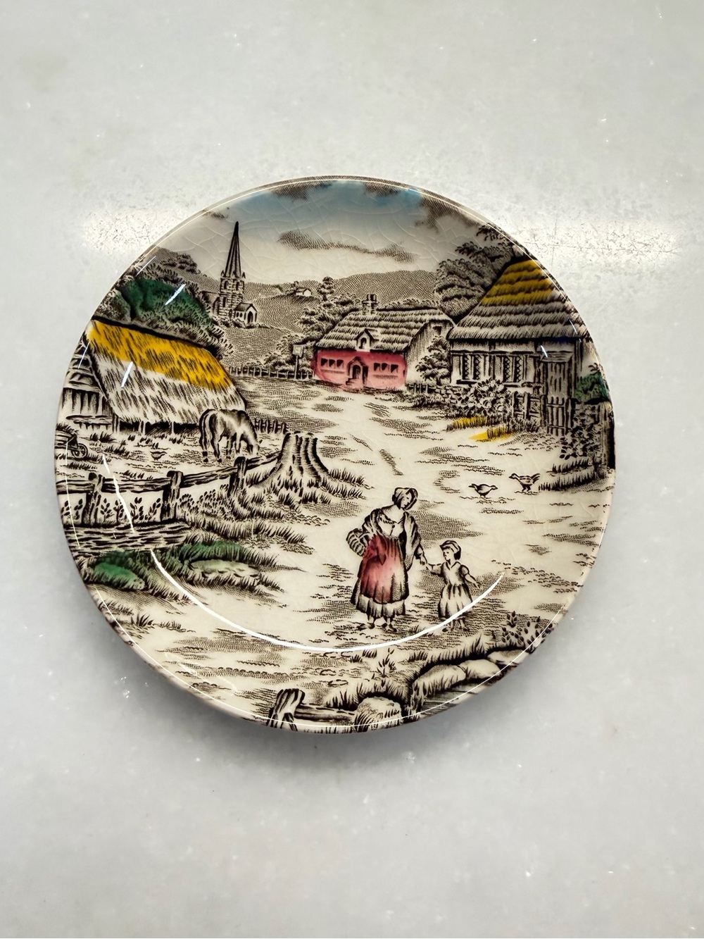 Vintage Myott Rural Scene Staffordshire England Transferware Dish Bowl 4.25"